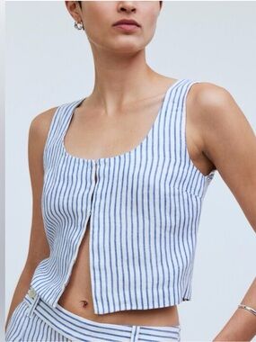 Madewell blue and white striped linen sleeveless top size 10